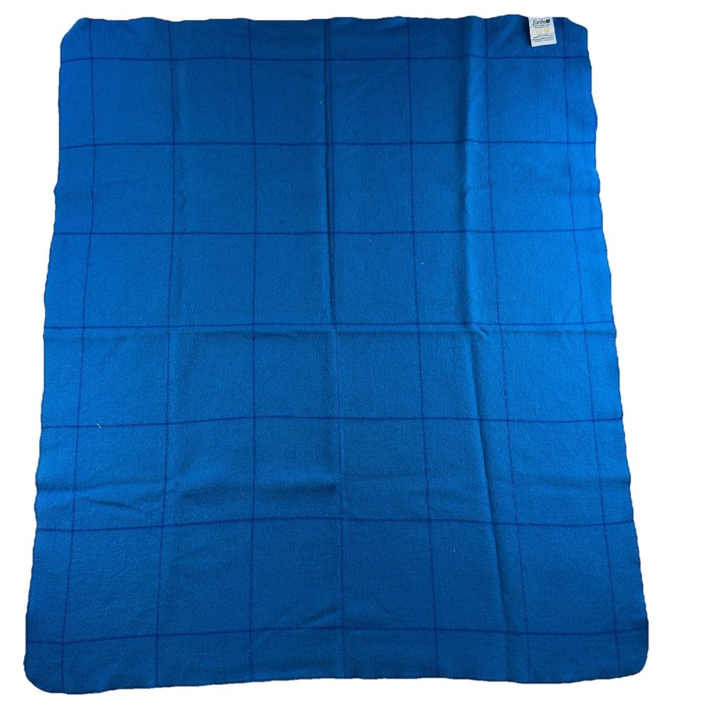 Vintage Faribo Wool Blend Blanket‎ Throw Blue 38" X 45" Country Cottage Plaid